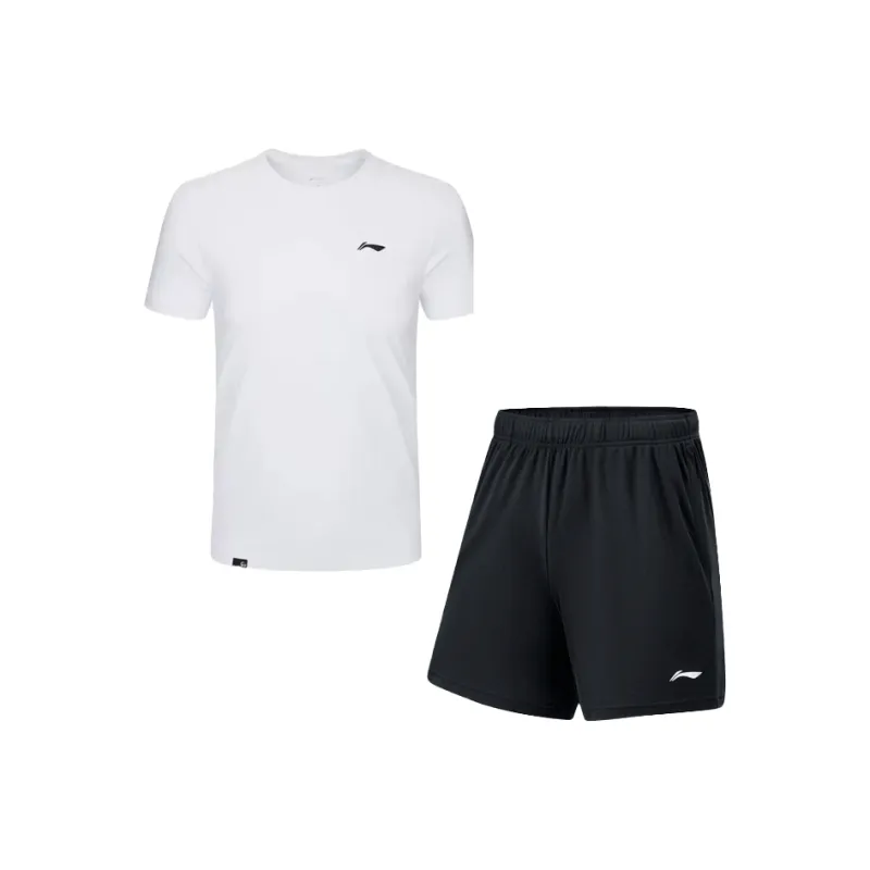 LiNing Casual Sportswear Unisex White Set White Top+Black Pants-0