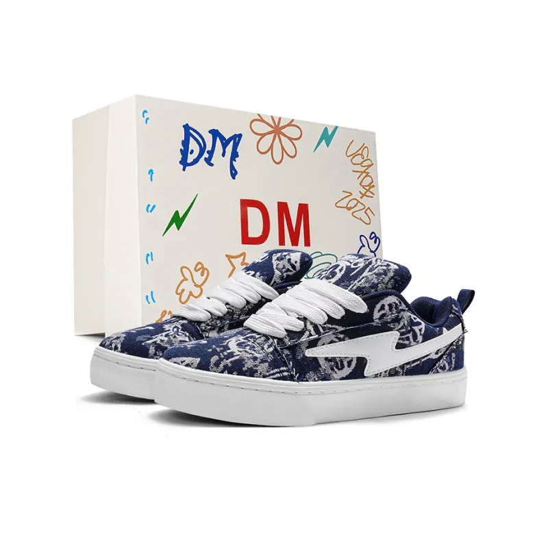 DM Low Top Skateboard Shoes Unisex Navy Blue Box Included-0