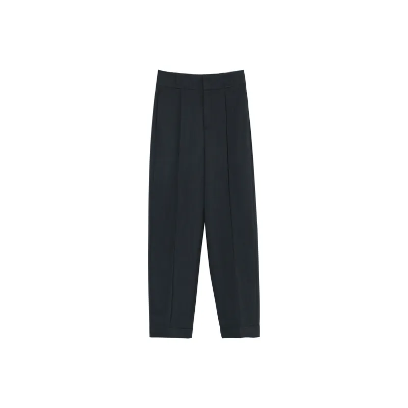 Fstudio Korean Style Petite Draping Solid Color High Rise Straight Fit Casual Pants Women's-5