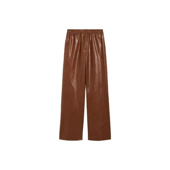 WEEKEND MaxMara Brezza Collection Coated Fabric Palazzo Trousers Casual Pants Women's Tobacco