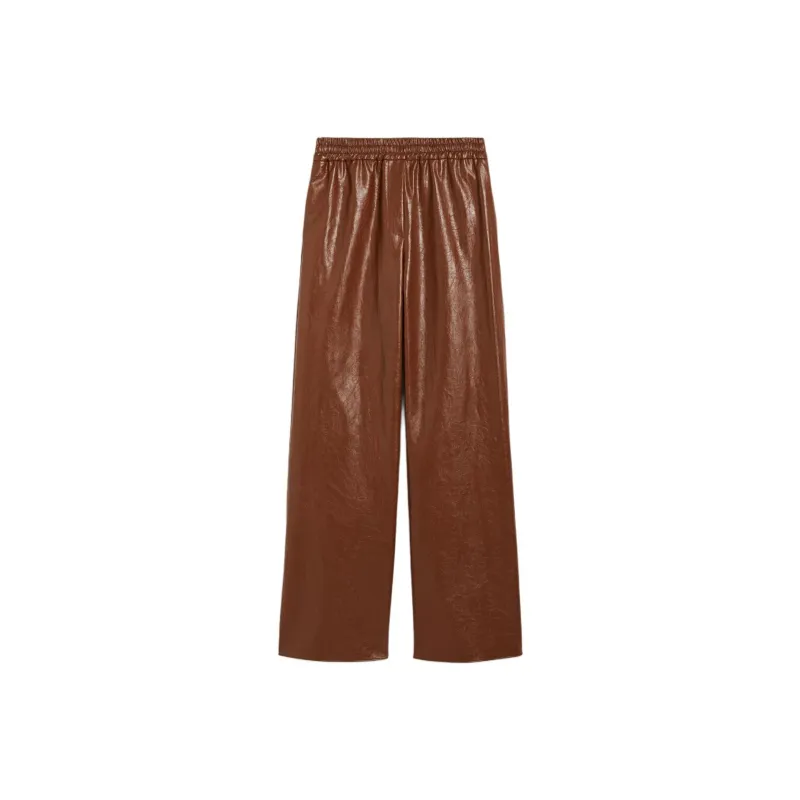 WEEKEND MaxMara Brezza Collection Coated Fabric Palazzo Trousers Casual Pants Women's Tobacco-0