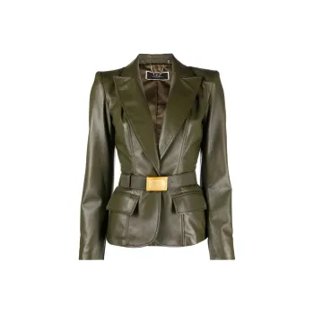 Elisabetta Franchi Leather Jackets Women's Dark Green