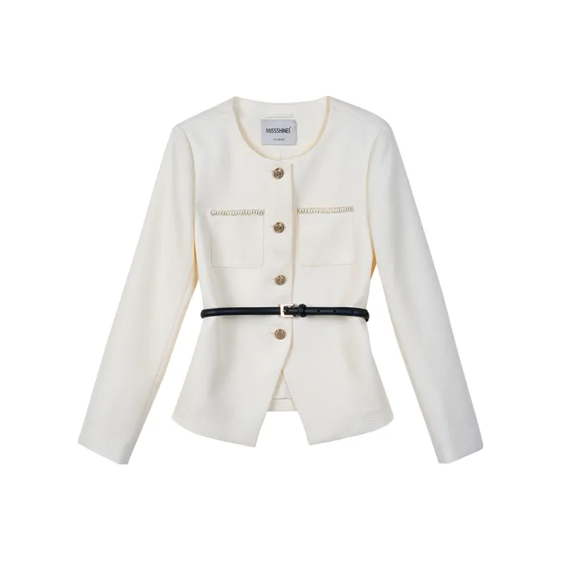 MISSSHINE Cropped Coats Women's Beige Apricot-0
