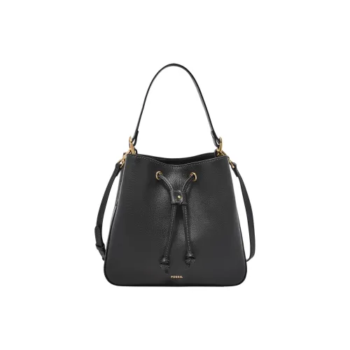 FOSSIL Leather Bucket Bag, One Shoulder Handbag Women's Black