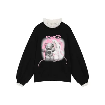 ELF SACK Sweatshirt Women's Sweet Style Bear Black