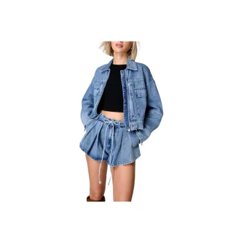 NASTY GAL Denim Bomber Jacket Denim Jacket Women's Light Blue
