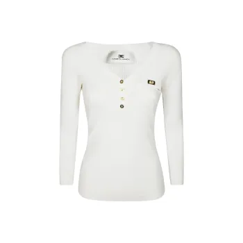 Elisabetta Franchi Breast Pocket Micro Ribbed Top