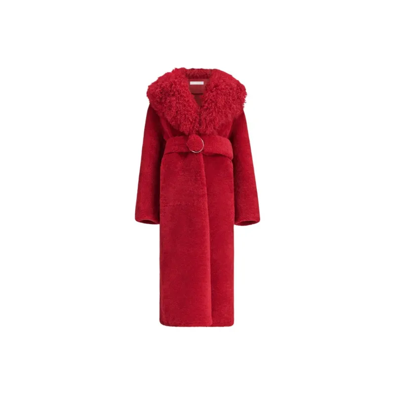 Jacquemus Shearling Long Coat Coats Women's Red-0