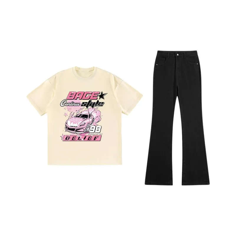 BAGE Casual Sportswear Unisex White Black Jeans-20
