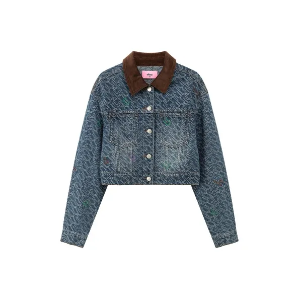 CHUU Cropped Coat Women's Dark Denim Blue-0