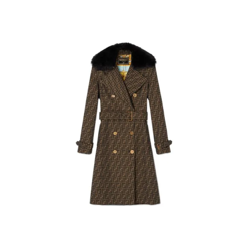 Fendi X VERSACE Trench Coats Women's Brown-0