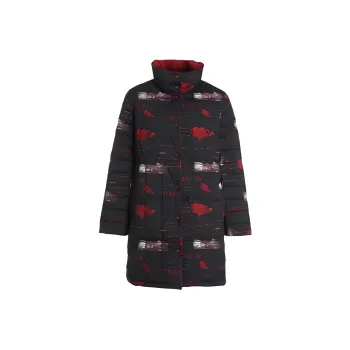 QIAOWANNI Down Jacket Women's Posters Pattern Black/Red