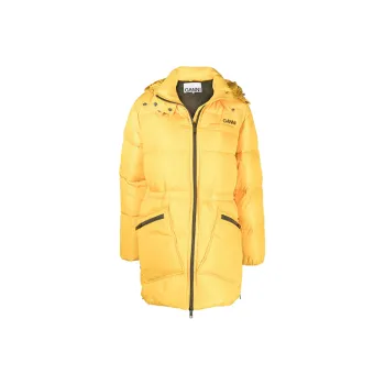GANNI FW21 Letter Hooded Mid Length Puffer Jacket Women's Yellow