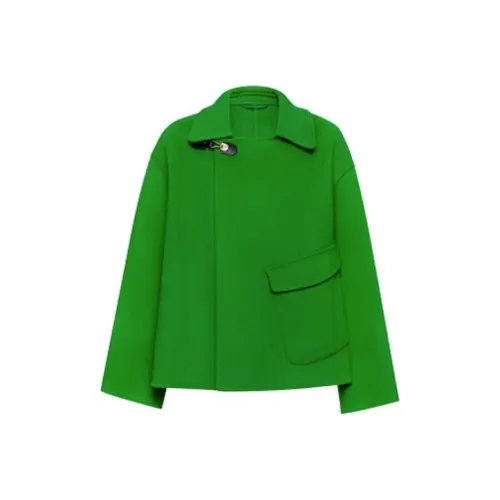 MEIYANG Cropped Coats Women's Grass Green