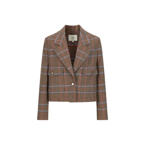 JZ. ANNAKRO Cropped Coats Women's Dark Coffee Grid