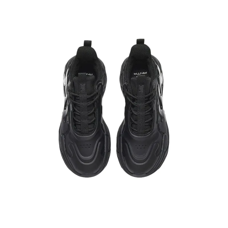 Anta Life Collection Cushioning Abrasion Resistant Lightweight Low Top Chunky Sneakers Women's Black-2
