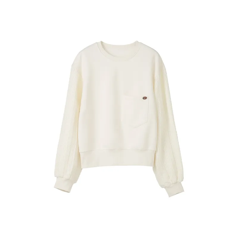 Fstudio Korean Commute Patchwork Solid Color Cropped Long Sleeved Sweatshirt Women's-6