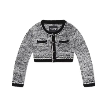 SMFK Cropped Coats Women's Black White Herringbone