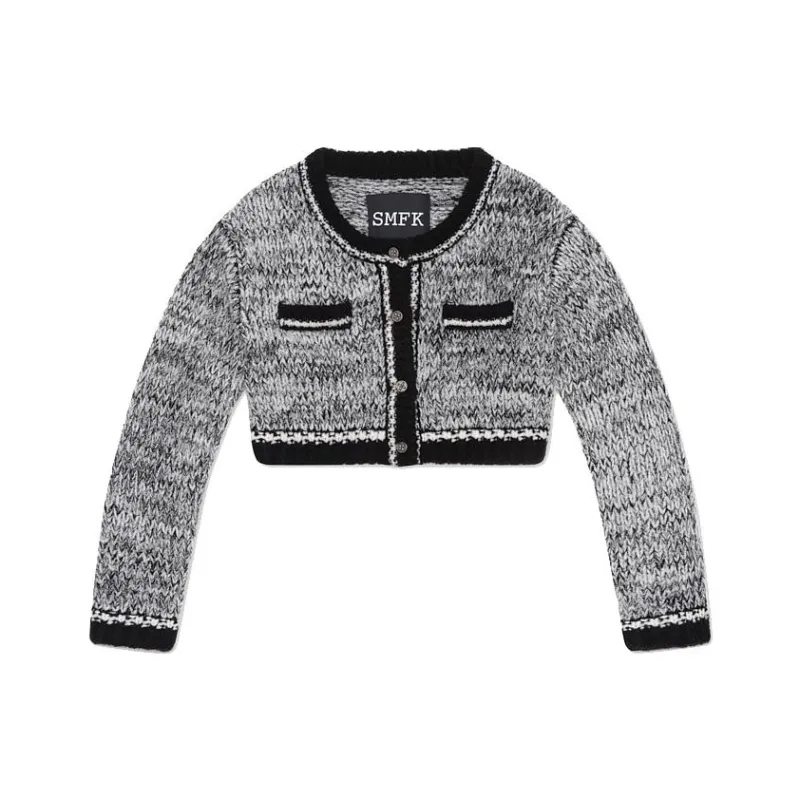 SMFK Cropped Coats Women's Black White Herringbone-0