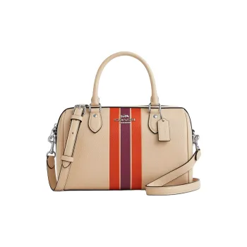 COACH Rowan Leather One Shoulder Handbag Medium Size Women's Silver With Ivory Multicolor
