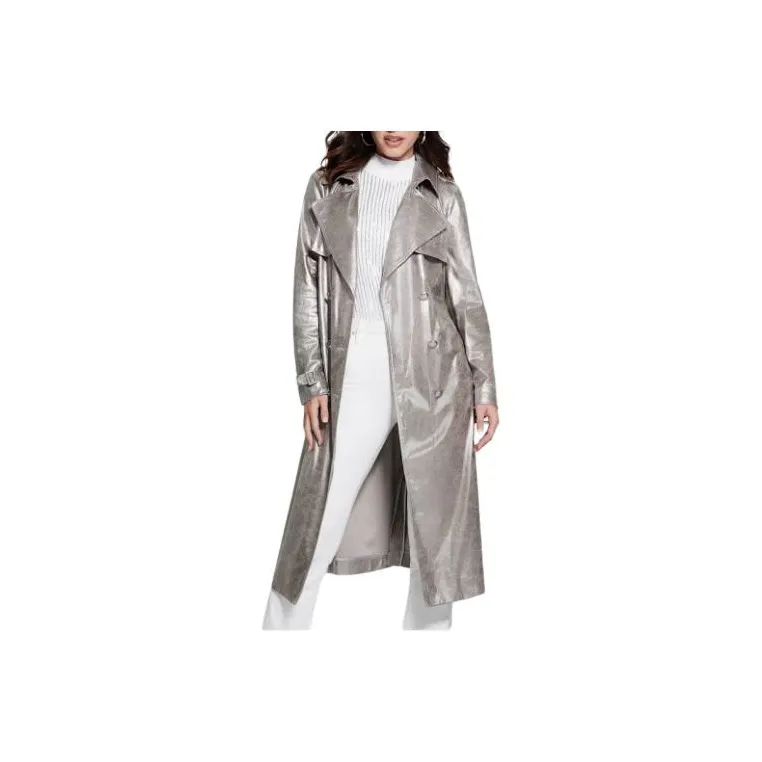 GUESS Eco Adele Belted Trench Coat Trench Coat Women's Silver-0