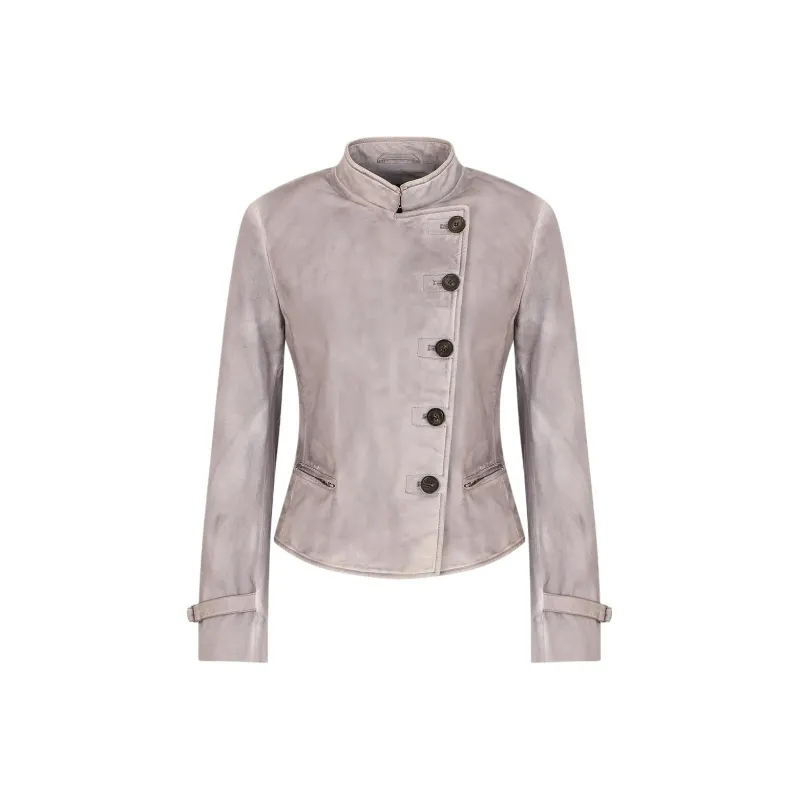 EMPORIO ARMANI SS24 Leather Jacket Women's Light Gray-0