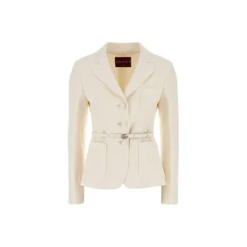 GUCCI Logo Plaque Belted Blazer
