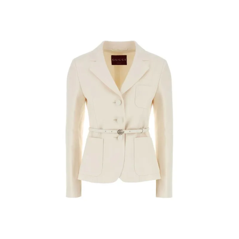 GUCCI Logo Plaque Belted Blazer-0