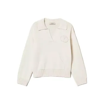 Twinset Crochet patch Polo Sweater