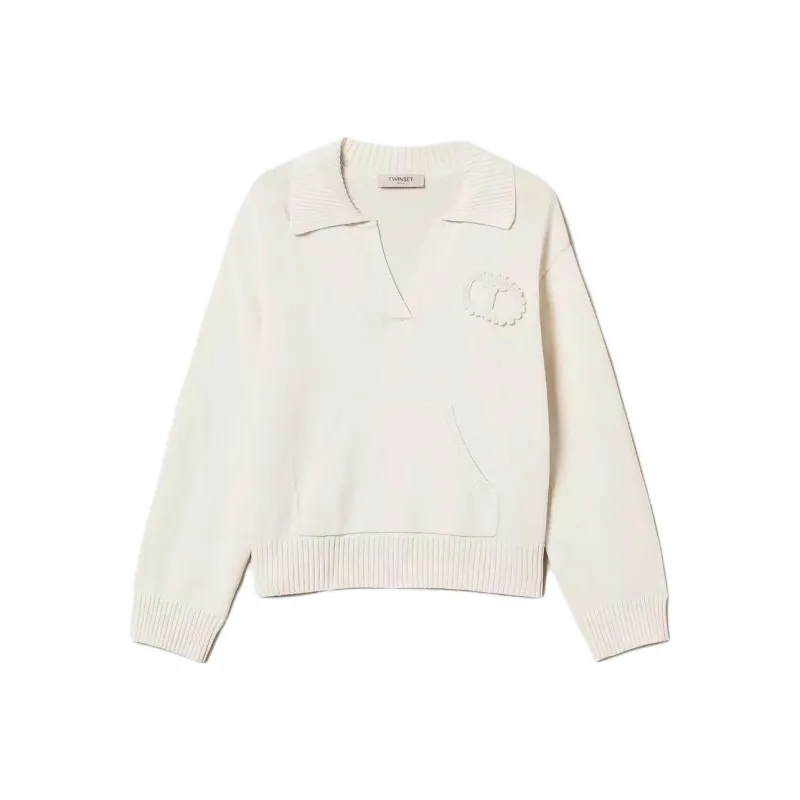 Twinset Crochet patch Polo Sweater-0