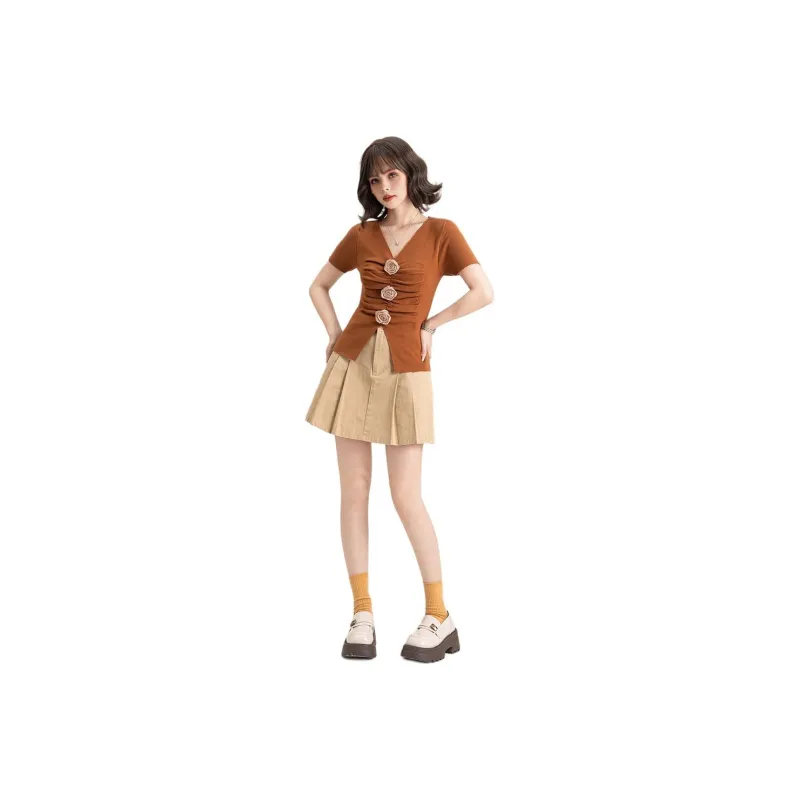 FAWENXIANGZI T Shirt Women's Light Coffee-0