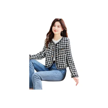 Cypress House Cropped Coat Women's Black White Houndstooth