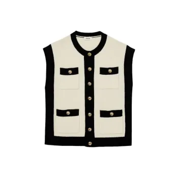 Sandro Contrasting trim Sleeveless Wool Cardigan
