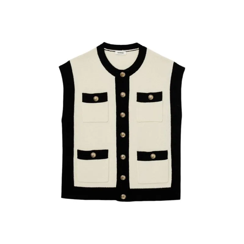 Sandro Contrasting-trim Sleeveless Wool Cardigan-0