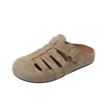 Luji Leather Patchwork Cut Out Closed Toe Slippers Women's