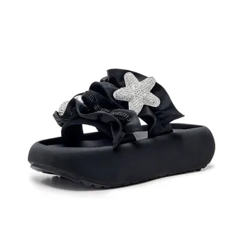 HR PU Polyurethane Rubber Sole Abrasion Resistant Slide Slippers Women's Black