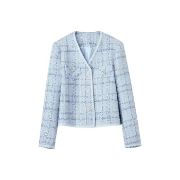 Pit Cropped Coats Women's Gray Blue