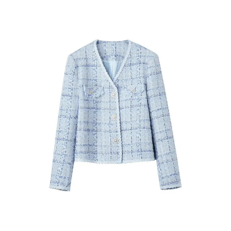 Pit Cropped Coats Women's Gray Blue-0