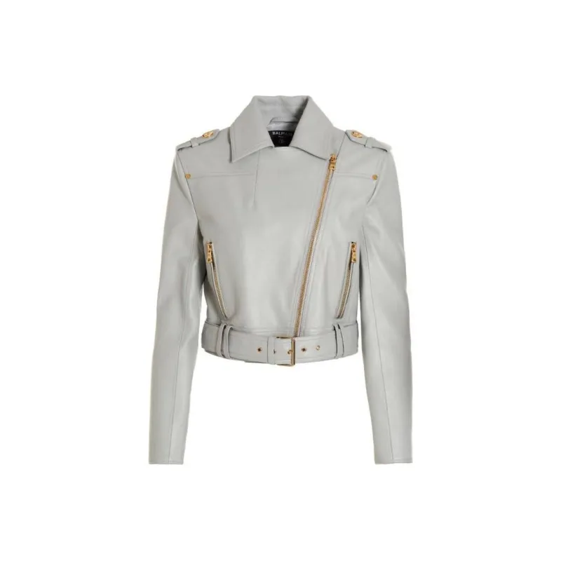 BALMAIN Leather Jackets Women's Gray-0