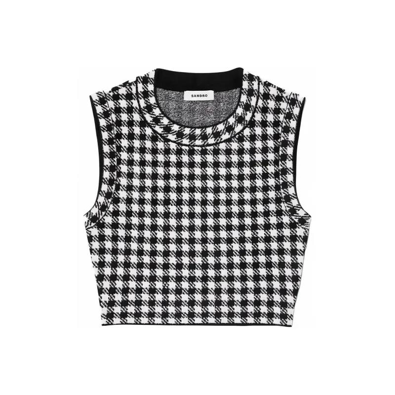 Sandro Houndstooth pattern Sleeveless Knitted Top-0