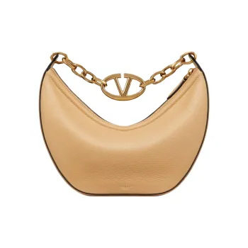 Valentino VLogo Signature Leather Handbag Women's Cappuccino Beige