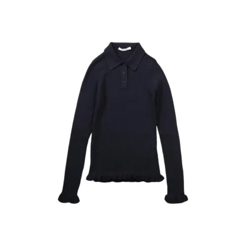 CECILIE BAHNSEN Ruffle hem Ribbed Polo Top
