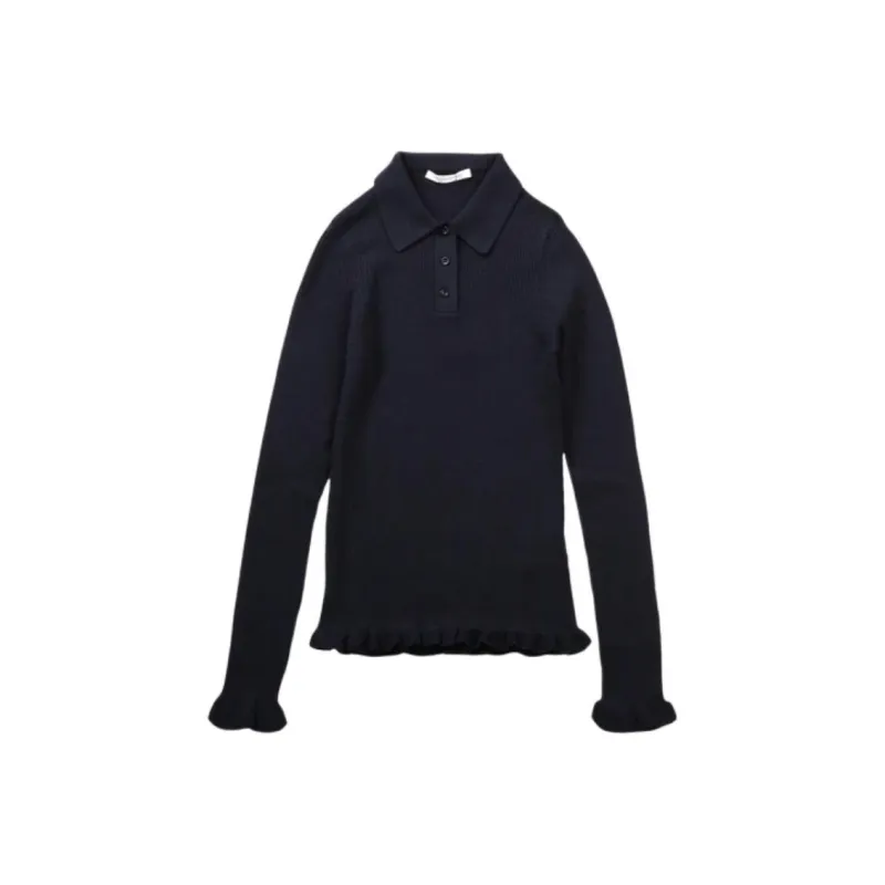 CECILIE BAHNSEN Ruffle hem Ribbed Polo Top-0