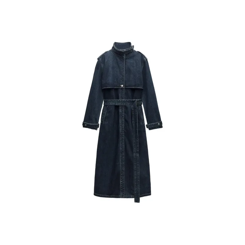 ZARA Trench Coats Women's Blue-0