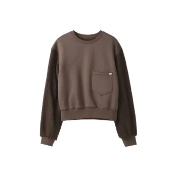 Fstudio Korean Commute Patchwork Solid Color Cropped Long Sleeved Sweatshirt Women's