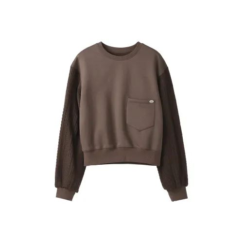 Fstudio Korean Commute Patchwork Solid Color Cropped Long Sleeved Sweatshirt Women's