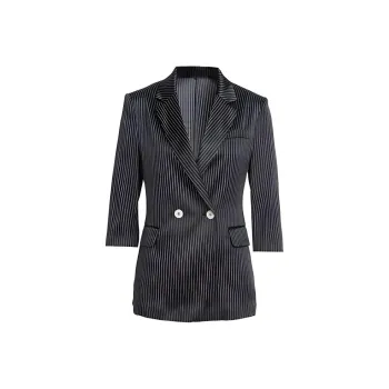 QIAOWANNI Business Suit Women's Black White Stripes