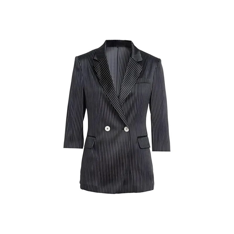 QIAOWANNI Business Suit Women's Black White Stripes-0