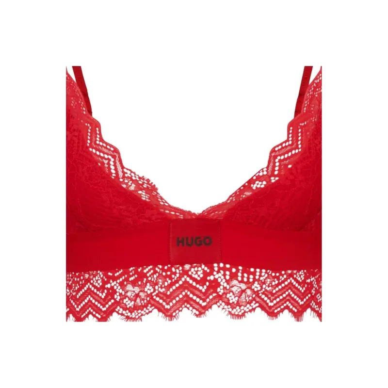 HUGO BOSS Padded Triangle Bra In Geometric Lace With Logo Label Bra Women's Red-2