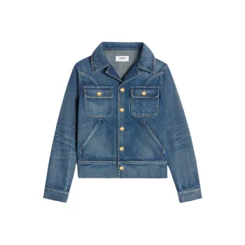 CELINE Trucker Jacket In Dark Union Wash Denim